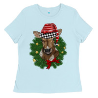 Baby Blue christmas wreath baby calf Ladies Tee - BarkalooDesign