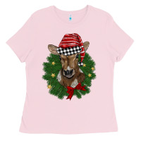 Bubblegum Pink christmas wreath baby calf Ladies Tee - BarkalooDesign