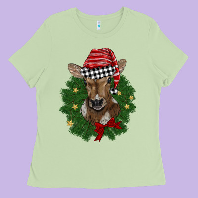Christmas Wreath Baby Calf Ladies Tee Designed By Barkaloodesign