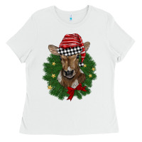 White christmas wreath baby calf Ladies Tee - BarkalooDesign