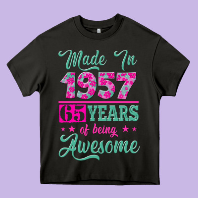 Made In 1957, 65 Years Of Being Awesome Kopya Heavy Core Tee Designed By Jasminsmagicworld