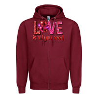 Burgundy Love is all you need Valentine's Day Zipper Hoodie - HowdyJamesFarm