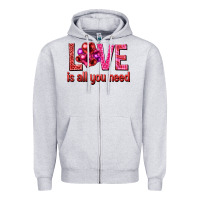 Heather Grey Love is all you need Valentine's Day Zipper Hoodie - HowdyJamesFarm