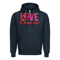 Navy Love is all you need Valentine's Day Zipper Hoodie - HowdyJamesFarm
