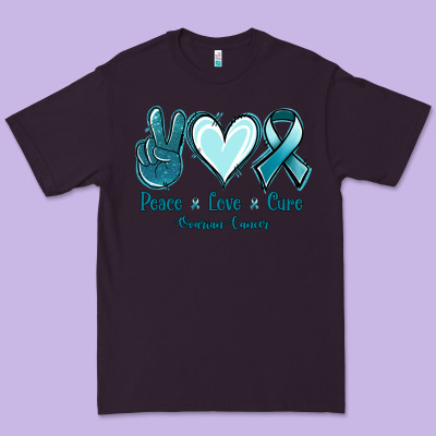 Peace Love Cure Ovarian Cancer Premium Tee Designed By Jasminsmagicworld
