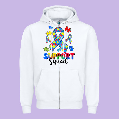 Support Squad Autism Zipper Hoodie Designed By Cowgirlartshop