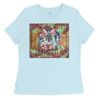Baby Blue Easter bunny with floral wreath and leopard Ladies Tee - RanaPortraitStore