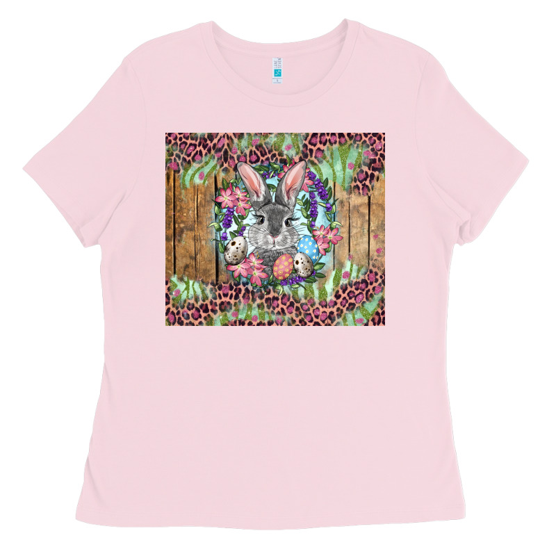 Easter Bunny With Floral Wreath And Leopard Ladies Tee by RanaPortraitStore | Teevron