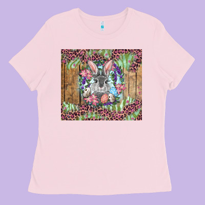 Easter Bunny With Floral Wreath And Leopard Ladies Tee Designed By Ranaportraitstore