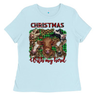 Baby Blue christmas with my herd cows Ladies Tee - BarkalooDesign