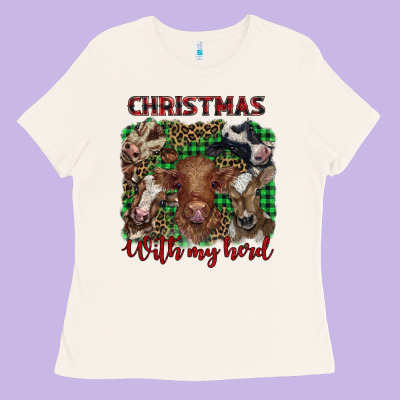 Christmas With My Herd Cows Ladies Tee Designed By Barkaloodesign
