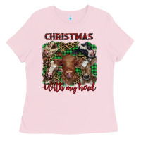 Bubblegum Pink christmas with my herd cows Ladies Tee - BarkalooDesign