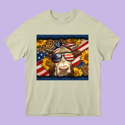 Western 4th Of July Cow Heavy Core Tee Designed By Lillyallendesigns
