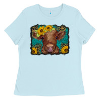 Baby Blue western leopard buffalo plaid baby highland cow Ladies Tee - BarkalooDesign
