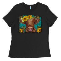 Black western leopard buffalo plaid baby highland cow Ladies Tee - BarkalooDesign