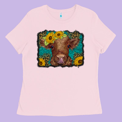 Western Leopard Buffalo Plaid Baby Highland Cow Ladies Tee Designed By Barkaloodesign