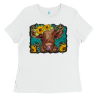 White western leopard buffalo plaid baby highland cow Ladies Tee - BarkalooDesign