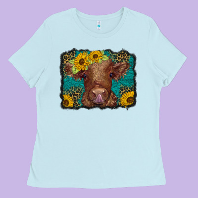 Western Leopard Buffalo Plaid Baby Highland Cow Ladies Tee Designed By Barkaloodesign