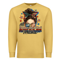 Antique Gold All American mama messy bun 4th of july Premium Sweatshirt - FaDigitalArtStudio