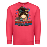 Cardinal All American mama messy bun 4th of july Premium Sweatshirt - FaDigitalArtStudio
