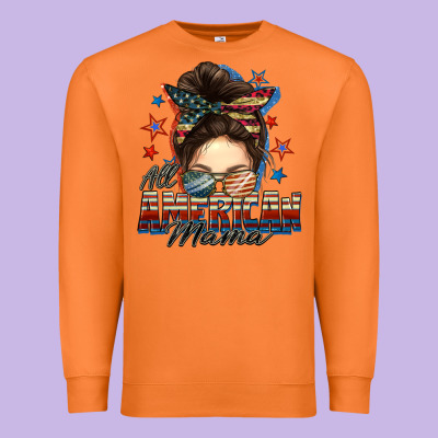 All American Mama Messy Bun 4th Of July Premium Sweatshirt Designed By Fadigitalartstudio