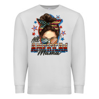 Dove Grey All American mama messy bun 4th of july Premium Sweatshirt - FaDigitalArtStudio