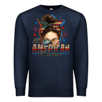Navy All American mama messy bun 4th of july Premium Sweatshirt - FaDigitalArtStudio
