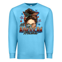 Ocean Blue All American mama messy bun 4th of july Premium Sweatshirt - FaDigitalArtStudio