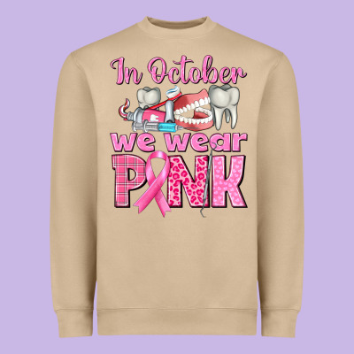 In October We Wear Pink Breast Cancer Awareness Heavyweight Sweatshirt Designed By Texasbilliewilder
