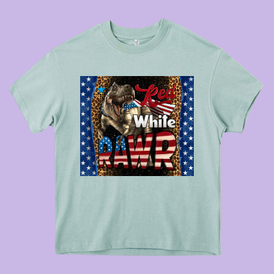 Red White Rawr Dinosaur T-rex Heavy Core Tee Designed By Lillyallendesigns