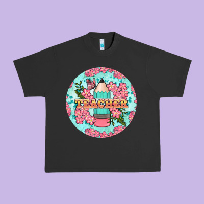 Teacher Floral Pencil Round Earring Urban Heavy Tee Designed By Bundleandbundleshop