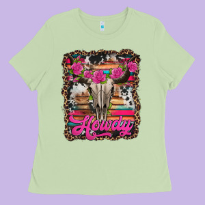 Howdy Valentine's Day Bull Skull Ladies Tee Designed By Jasminsmagicworld