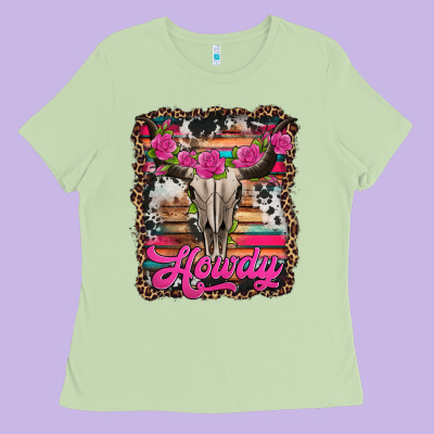 Howdy Valentine's Day Bull Skull Ladies Tee Designed By Jasminsmagicworld