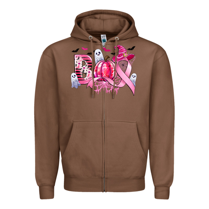 Boo Pink Pumpkin Witch Breast Cancer Zipper Hoodie by CowGirlArtShop | Teevron