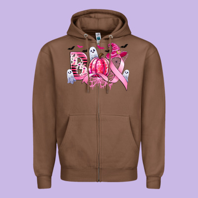 Boo Pink Pumpkin Witch Breast Cancer Zipper Hoodie Designed By Cowgirlartshop