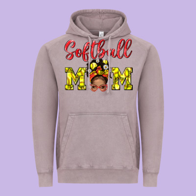 Softball Mom And Afro Messy Bun Mom Vintage Hoodie Designed By Bundleandbundleshop