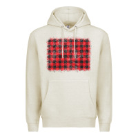 Oatmeal Heather distressed buffalo plaid background Premium Hoodie - CowCowDesign