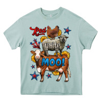 Arona red white moo farm animals 4th of july Heavy Core Tee - LillyAllenDesigns