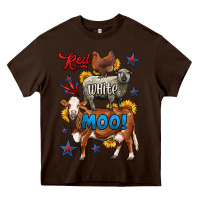 Chocolate Brown red white moo farm animals 4th of july Heavy Core Tee - LillyAllenDesigns