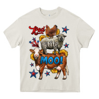 Red White Moo Farm Animals 4th Of July Heavy Core Tee | Teevron