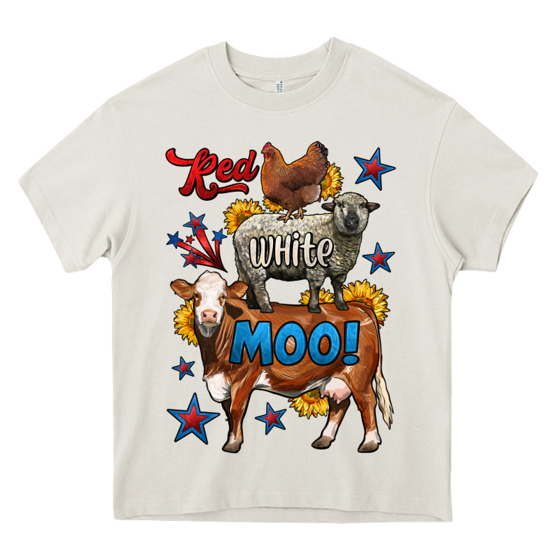 Red White Moo Farm Animals 4th Of July Heavy Core Tee by LillyAllenDesigns | Teevron
