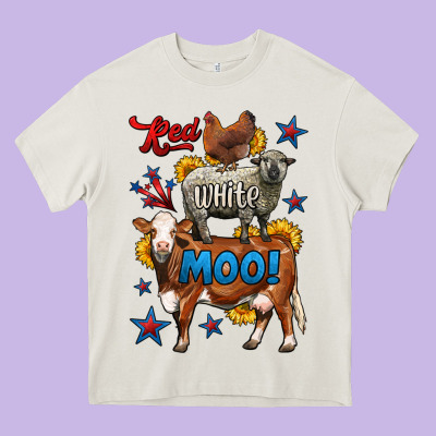 Red White Moo Farm Animals 4th Of July Heavy Core Tee Designed By Lillyallendesigns