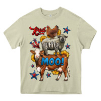 Mossy red white moo farm animals 4th of july Heavy Core Tee - LillyAllenDesigns