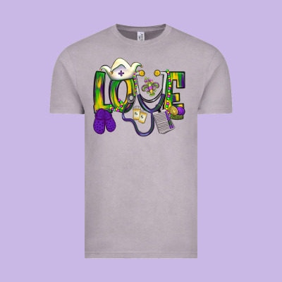Mardi Gras Love Nurse Vintage Tee Designed By Bundleandbundleshop