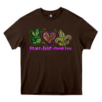 Chocolate Brown peace love mardi gras Heavy Core Tee - BarkalooDesign