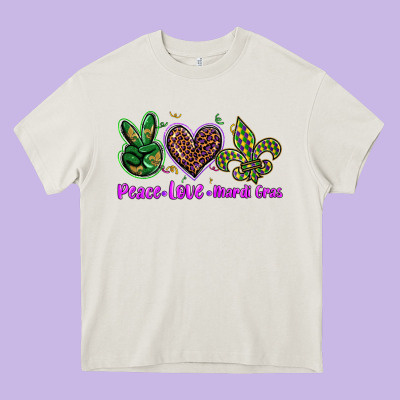 Peace Love Mardi Gras Heavy Core Tee Designed By Barkaloodesign