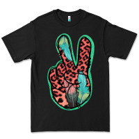 Black Feather Pink Leopard Peace Sign Premium Tee - Jasminsmagicworld