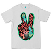 Dove Grey Feather Pink Leopard Peace Sign Premium Tee - Jasminsmagicworld