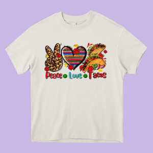 Peace Love Tacos Heavy Core Tee Designed By Adodesignshop