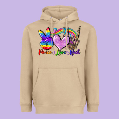 Peace Love Rock Heavyweight Hoodie Designed By Fadigitalartstudio